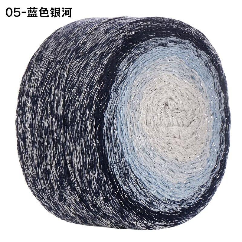 Gradual Change Cake Color Hollow Cotton Flash Silk Segment Dyed Crochet Bag Round Strand Colored Cotton Thread 200G