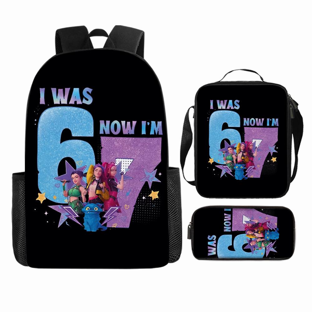 Large Capacity Schoolbag with Shoulder Strap; Student Three-piece Pencil Case Set
