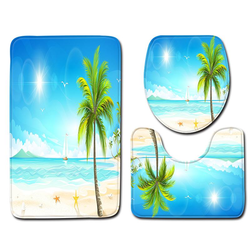Landscape Bathroom Toilet Three-Piece Household Door Mat Absorbent Non-Slip Floor Mat Combination Carpet