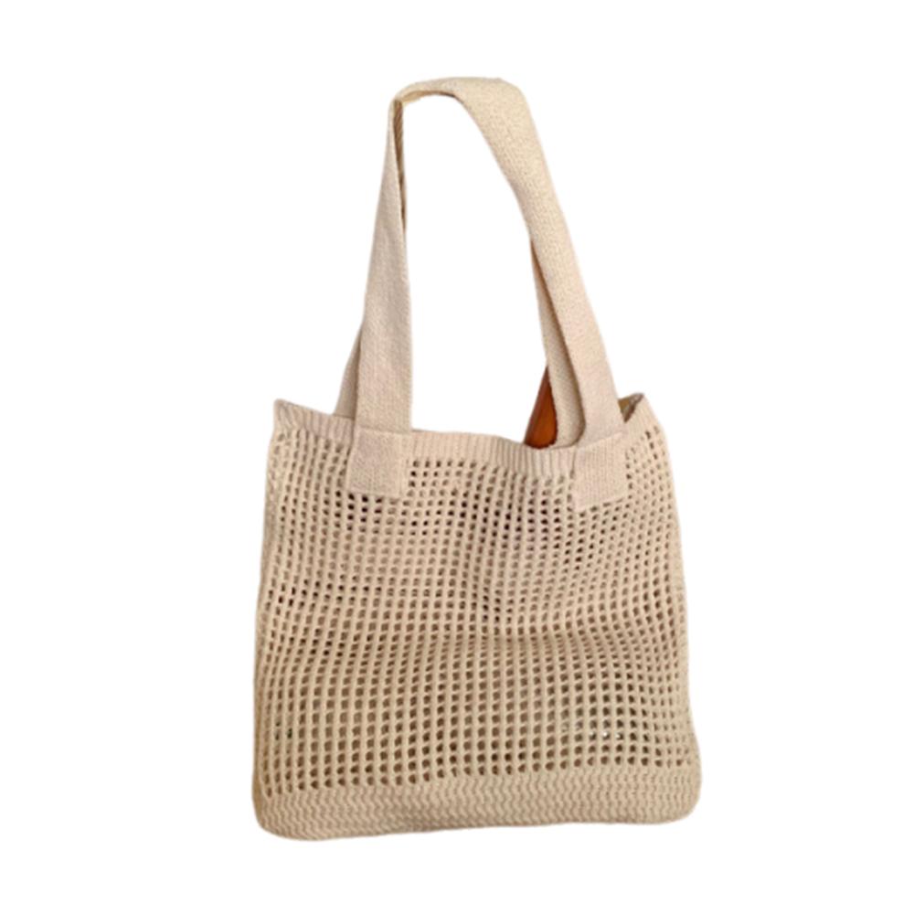 Simple Crochet Mesh Bag Hollow Out Mesh Beach Tote Bag Durable Sundries Storage Bag  Picnic бежевый