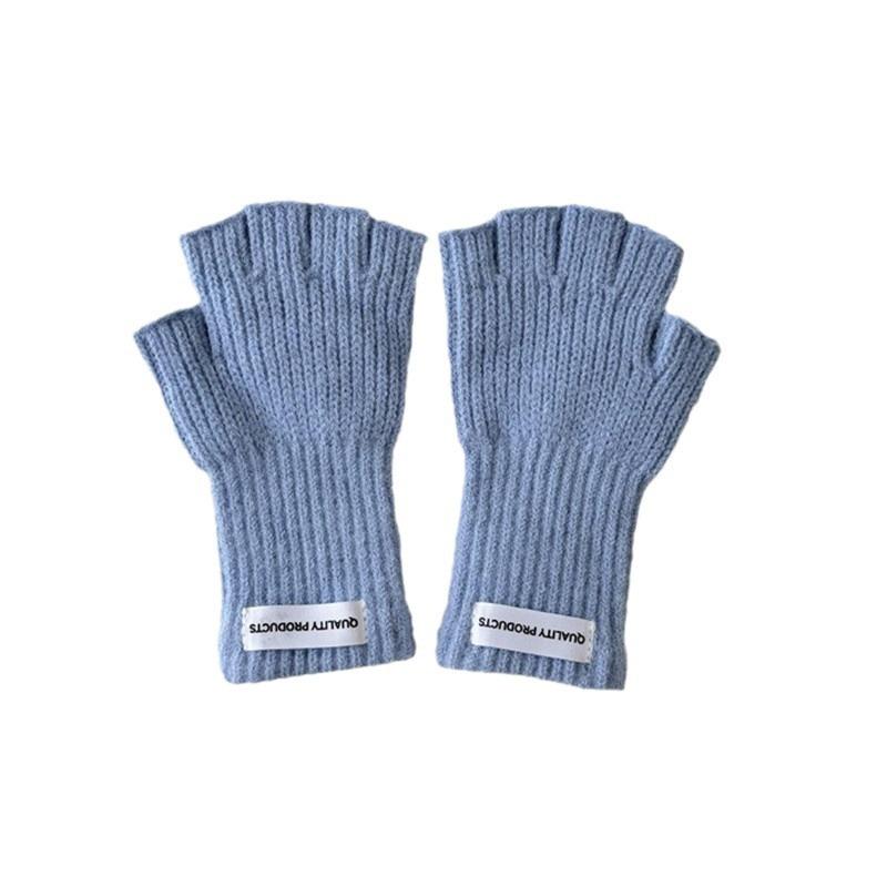 -Year-old children's gloves winter warm dew finger gloves wool five fingers students solid color half fingers
