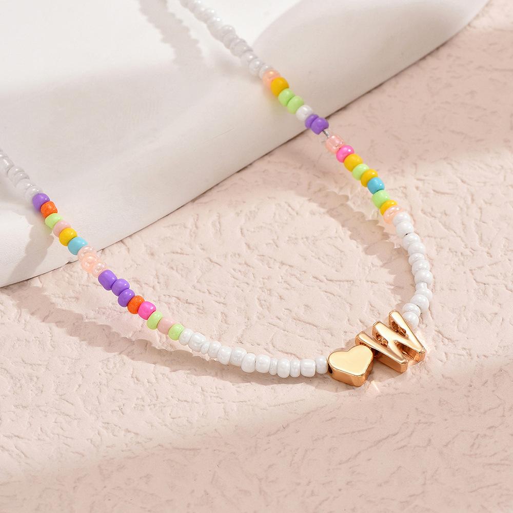 European and American Colored Rice Beads 26 Letter Beaded Necklace Creative Niche Neck Chain Collarbone Chain