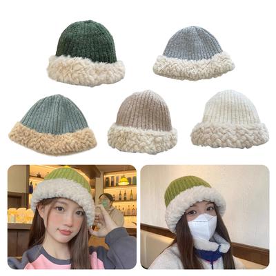 Thickened Bucket Hat for Women Girls Crochet Plush Beanie Hat for Outdoor Activity Bucket Cap Sports Skiing Headdress
