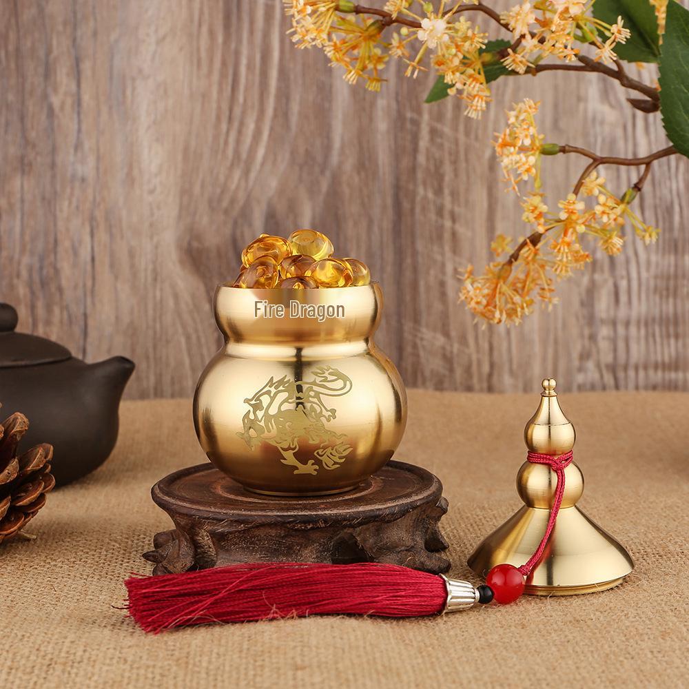 Brass Dragon Gourd: Hundred Blessings Treasure, Fire-Extinguishing Kitchen Ornament