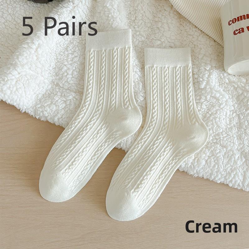 

5 пар женских носков, весна и осень, длинные модные носки Twist, мягкие и удобные, из сладкого хлопка, не скатывающиеся, универсальные длинные носки 5 pairs молочный белый