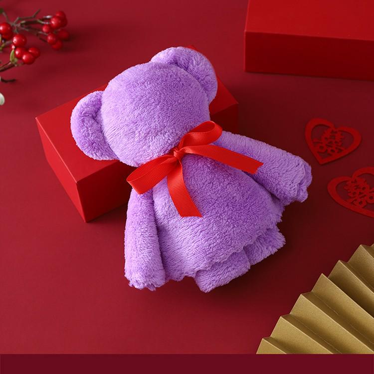 Red Bear Shaped Coral Fleece Towel - Perfect Wedding or Event Favor Gift 30*30cm Tiny Bear