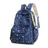 Navy Blue Star Print School Backpack with Frt Pocket Side Drawstrings Adjustable Straps Casual Daypack