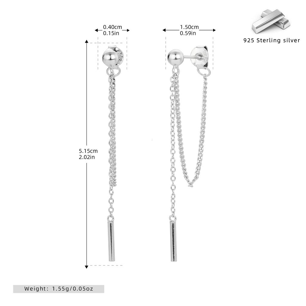 Ins Fashion 925 Silver Plain Simple Long Tassel Chain Stud Earrings Jewelry 18K Gold Plated Minimalist Stud Earrings for Women