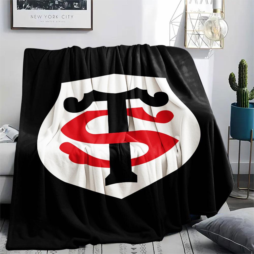 1PC Stade Toulousain Patterned Flannel Blanket Suitable For All Seasons for Home Decor Warmth and Comfort Gifts Holiday Present