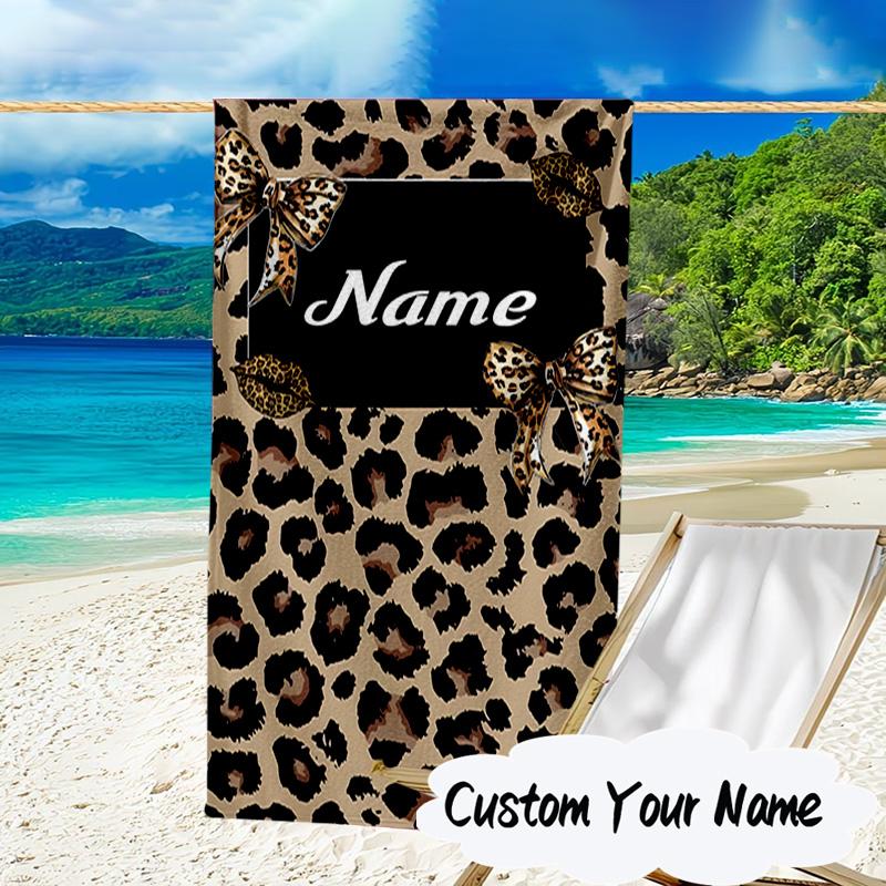 Custom Name Pink Ribbon Awareness Microfiber Beach Towel Super Soft & Absorbent for Bath, Beach, Travel Bath Time Accessory, Fan Gifts