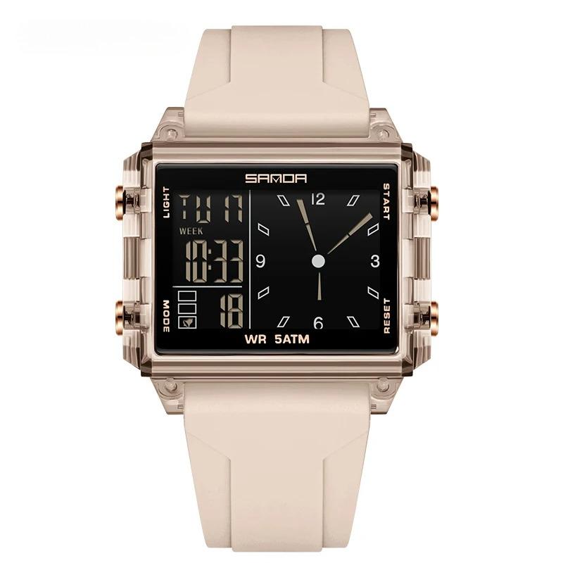 Students Electronic Watch Square Transparent Case Alarm Clock Multifunction Waterproof Sports Digital Watches for Man