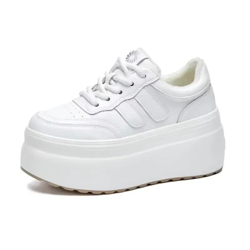 Fashion 8CM Trend Leather Women Synthetic Chunky Sneakers Spring Skateboarding Casual Platform Wedge Female Autumn Vulcanize Shoes