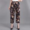 WTEMPO Ice Silk Wide Leg Pants Mother's Loose Cropped Pants Elastic High Waist Thin Printed for Women In Spring Summer