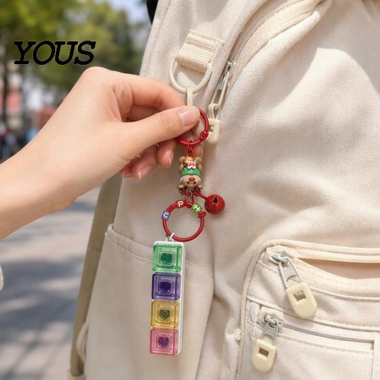 Portable Sensory Toy for Anxiety Christmas Mechanical Keyboard Fidget Keychain, Push Button Stress Relief Tree Hanging Ornament with Reindeer