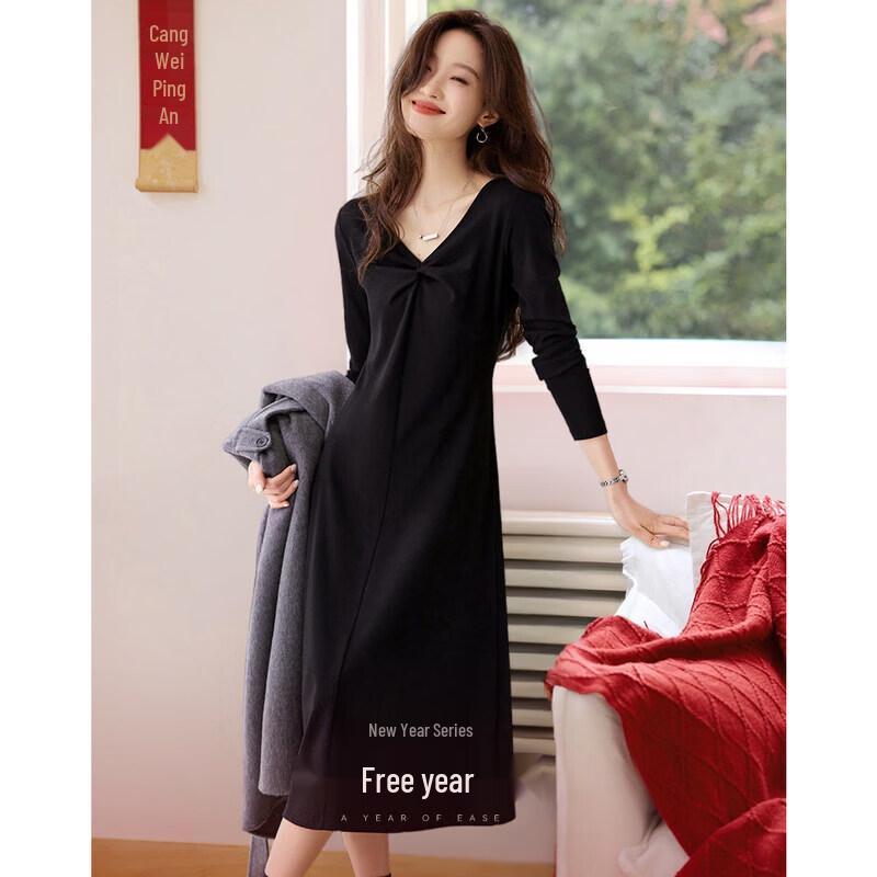 

Mohan Yimei Elegant V-Neck Knit Hepburn Style A-Line Dress 2XL