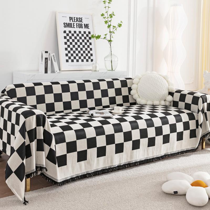 

INS Чехол-полотенце для дивана Шахматная клетка Универсальный Современный Простой Все включено Защита для дивана Мягкая ткань 180*130cm