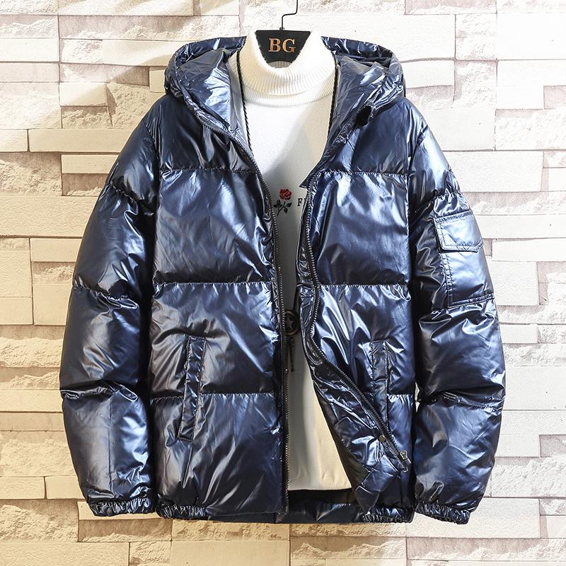 Men Plus Size Shiny Thickened Jacket Short Coat Hooded Warm Clothes