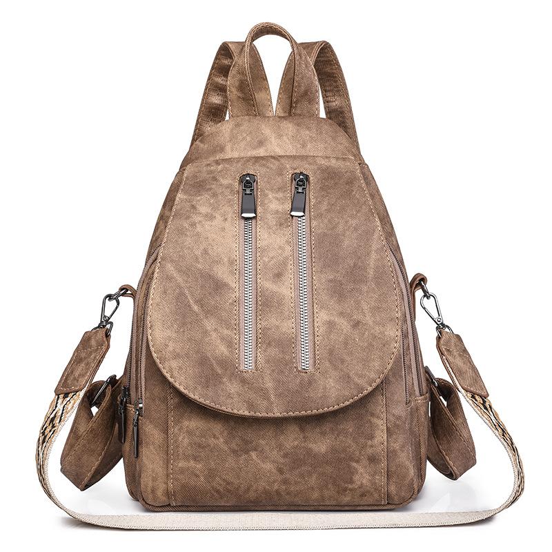 

Рюкзак с двойной молнией, женский рюкзак из мягкой кожи из искусственной кожи, большой вместительный дорожный рюкзак, школьный рюкзак для студентов коричневый