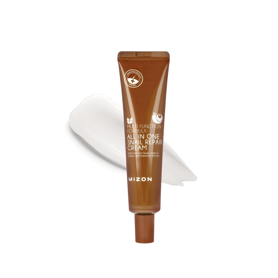 MIZON All in One Snail Repair Cream, Snail Line, Face Moisturizer, Snail Mucin Extract, Wrinkle Care, Blemish Care, Without Stickiness, Korean Skin