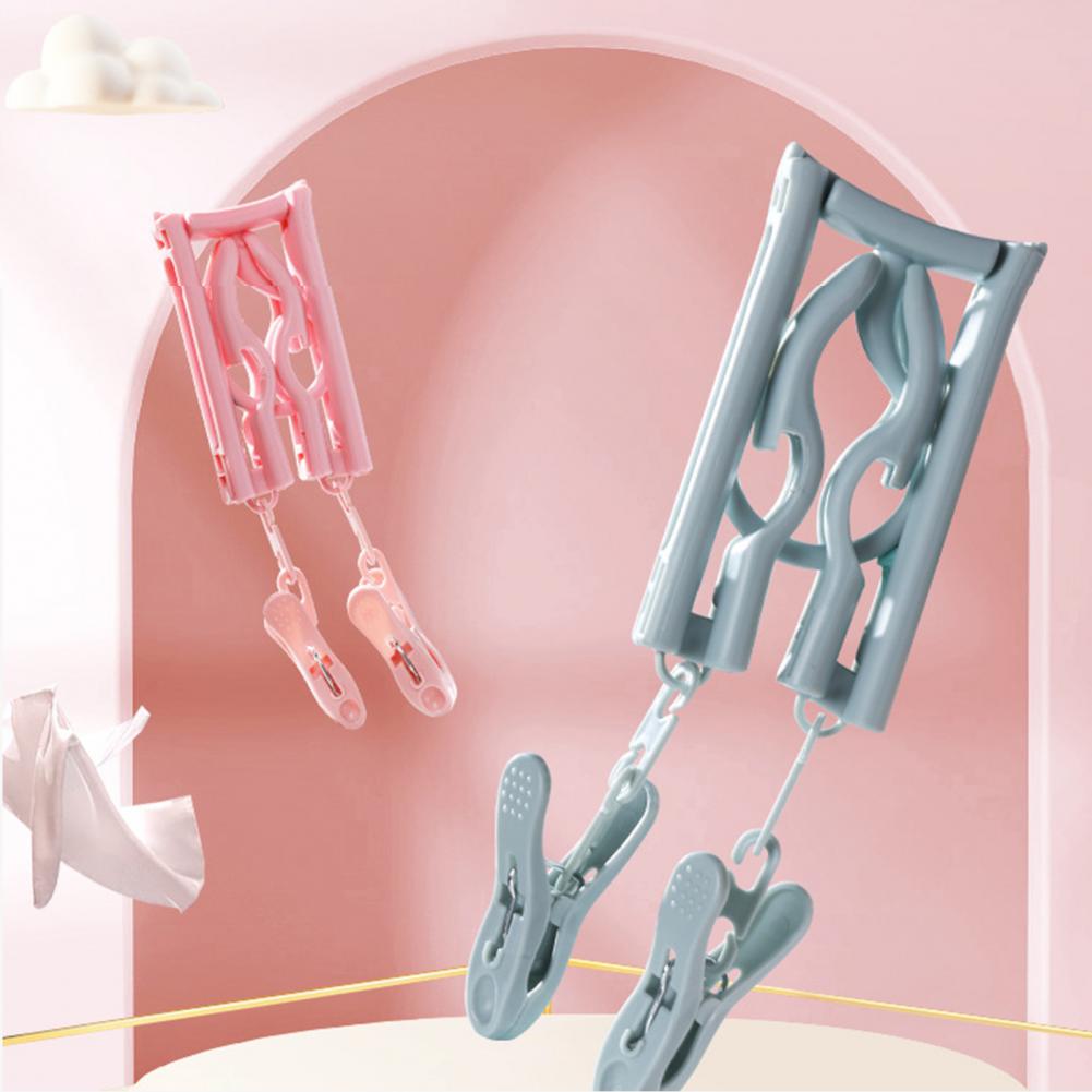 Portable Folding Travel Hangers Space Saving Multi-Functional Non-Slip Plastic Clothes Rack With Clips Storage Organizer