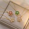 Sweet Zircon Pendant Necklace Shiny Petal Gold Necklace Gifts Rotatable Flowers Choker  For Women