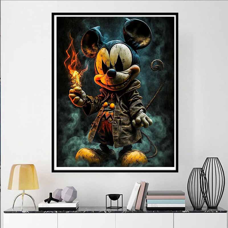 Disney Diamond Painting Steampunk Style Mickey Mouse Illustration 5D DIY Rhinestone Diamond Embroidery Crossstitch, Home and Wedding Decorations
