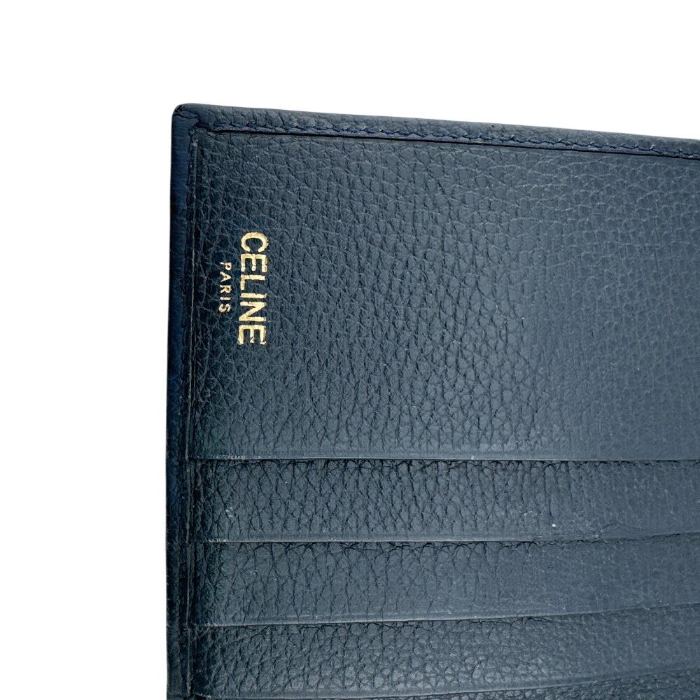 CELINE Circle logo leather Tri-fold wallet Navy leather Used