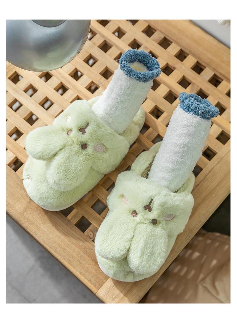 Women's & Children's Cute Cartoon Cotton Slippers - Non-slip, Plush Heel for Autumn/Winter Home Use