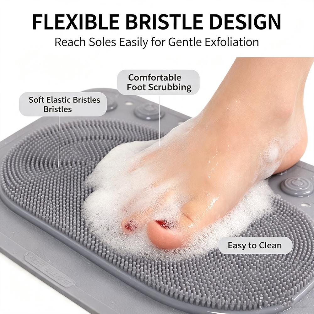 Non-Slip Shower Mat for Elderly Anti Fall Safety Bath Mat with Foot Scrubber, Suction Cups Drain Holes Bathroom Floor Mat