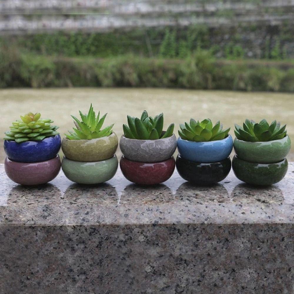 Cute Succulent Flowerpot Thickened Plants Planter Ice-Crack Glaze Ceramic Flowerpots Office