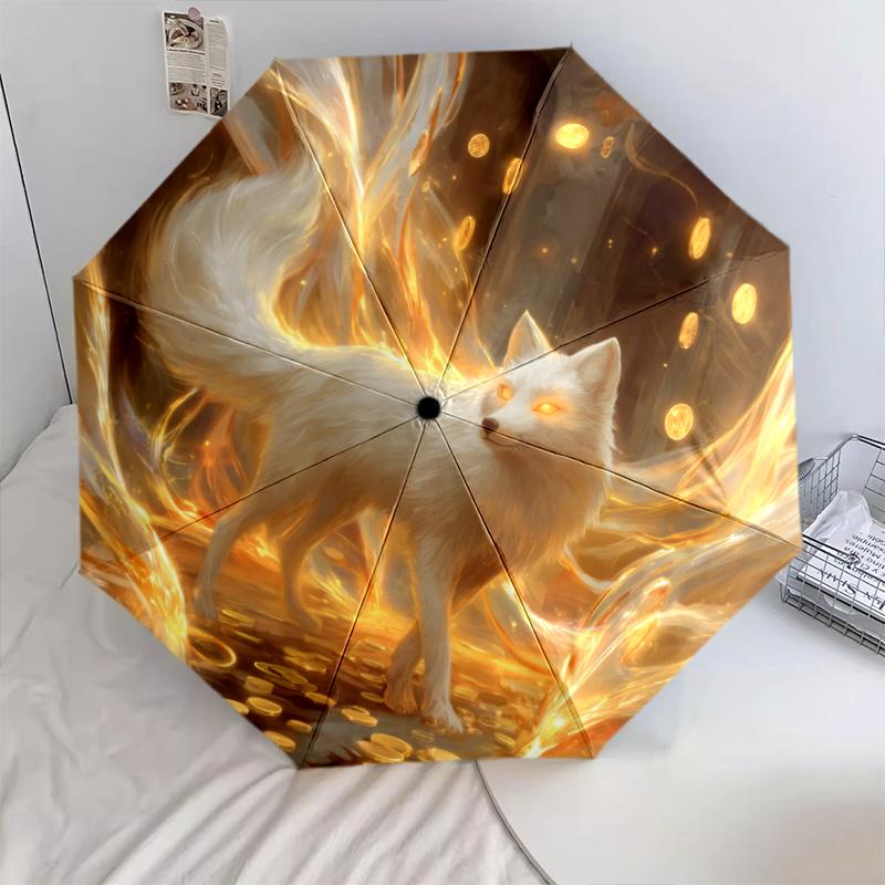 Fuchs-Muster, automatisch faltbarer Regenschirm, tragbares und faltbares Design, 8 Schirmrippen, ein Weihnachts- oder Geburtstagsgeschenk.