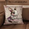 2D Cute Bunny Dressed In Pink Floral Dress Pillow Covers Pattern Cushion Cover Suitable For Sofa Bedroom Car Pillow Cover