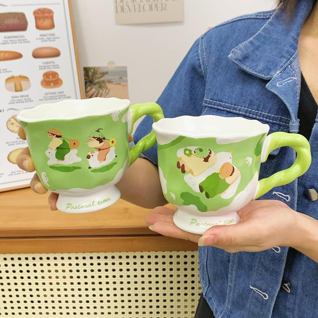 Grön och Söt Mugg Par Keramisk Kopp Drick Vatten och Högt Utseende. Ny Mjölkkaffekopp för Män