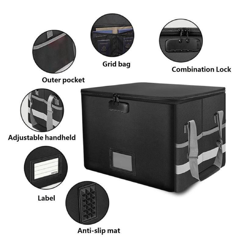 Portable Heat Proof File Box With Insulation Layer And Adjustable Handle For Easy Transport