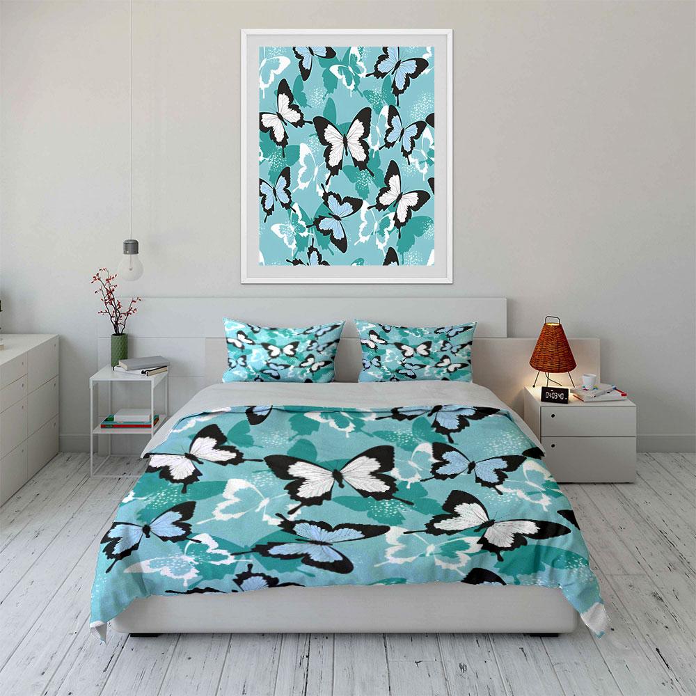 Butterfly-Themed Three-Piece Bedding Set  kid's and adults' bedroom decor, Exquisite three-piece bedding set gift