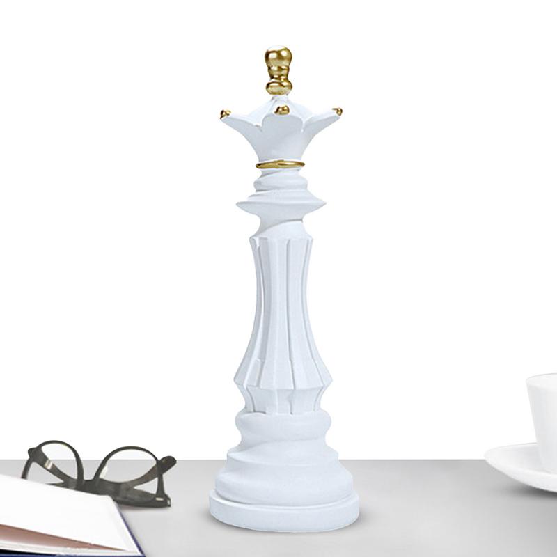 Resin Chess Piece Decor Chess Piece Figurine Chess Statue Tabletop Ornaments King Queen Chess Resin Craft Desk Decor Collectible