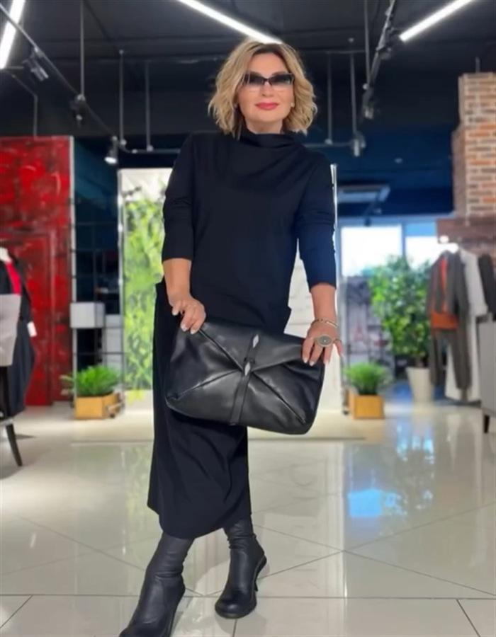 2024 Neues lässiges einfarbiges Langarmkleid mit hohem Kragen und Taschen für Herbst und Winter