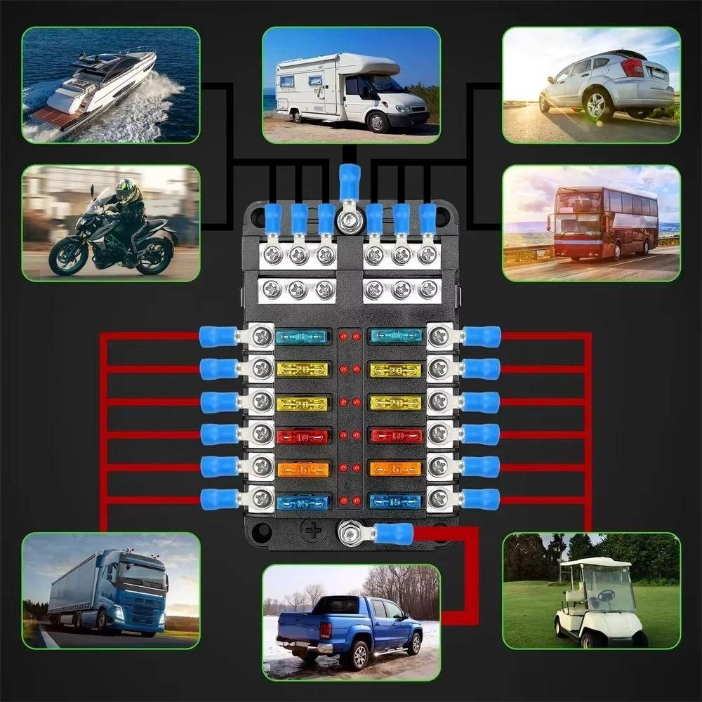 12-Way Circuit Fuse Block LED Indicator Fuse Holder Box Circuit Indicator  Marine Application