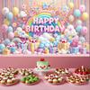 Happy Birthday Party Decoration Kids Birthday Background Photography Backdrop 3D Rainbow Balloon Gift Box Theme Pink Banner