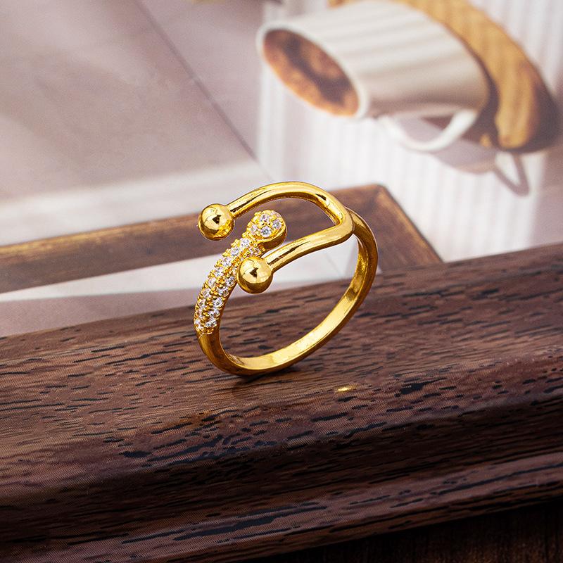 Light Luxury Style Zirconium Geometric Open Ring Women's Design Index Finger Ring Jewelry
