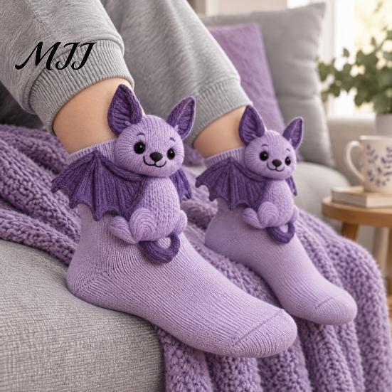 Creative 3D Doll Socks 1 Pair Knit Animal Socks, Fuzzy Cute Novelty Thick Durable Cotton Hand Crocheted Floor Sock, Stuffed Christmas Gift