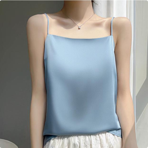 Acetate Material Sleeveless Top With Double Strap Design For Casual Women Wear