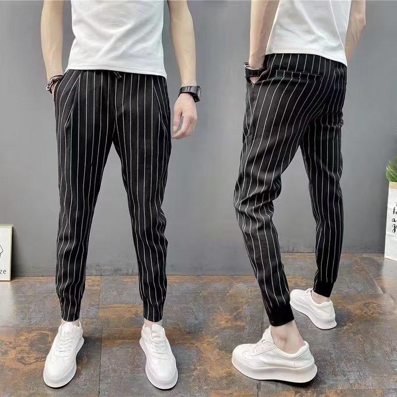 2023 Autumn Men's Striped Slim Fit Tapered Casual Nine-Point Pants - Trendy Internet Celebrity Style