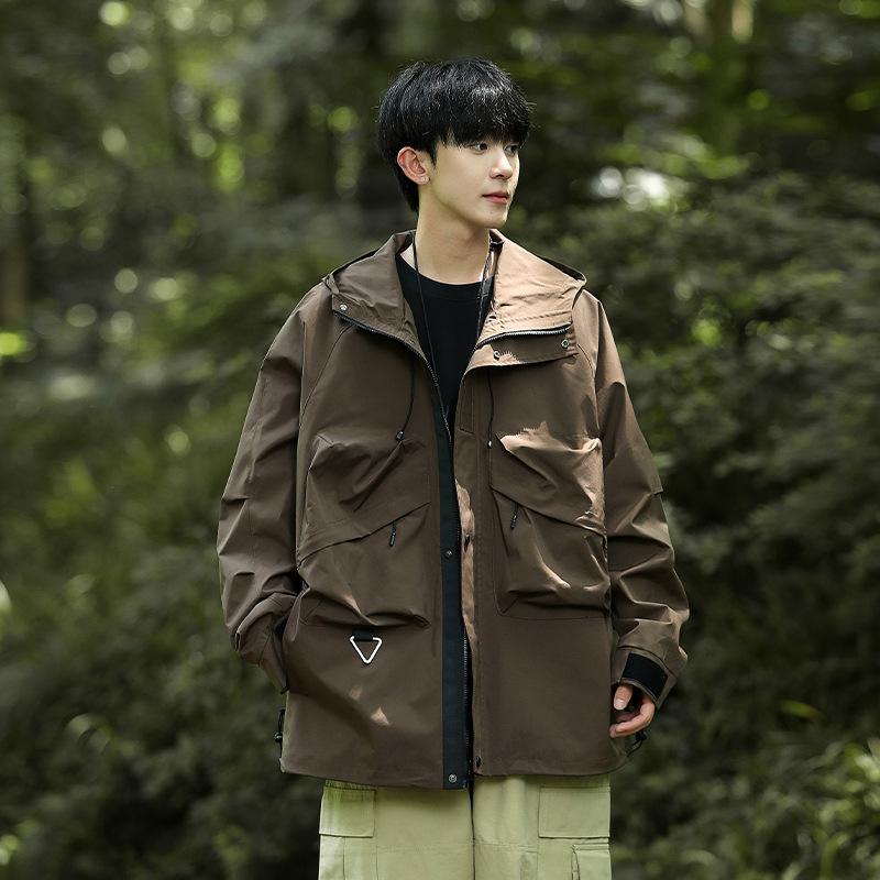 

Весенне-осенняя мужская куртка в корейском стиле однотонная с капюшоном и длинным рукавом, модная куртка для пары, стиль интернет-знаменитостей, стильная универсальная куртка 3XL