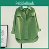 Chic And Comfortable Stay In This Avocado Green Corduroy Shirt With Double Pockets And Buttonup Cardigan