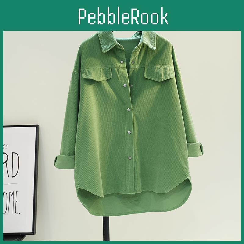 Chic And Comfortable Stay In This Avocado Green Corduroy Shirt With Double Pockets And Buttonup Cardigan