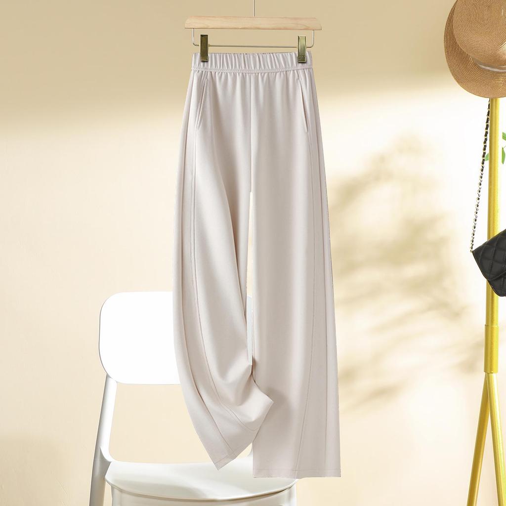 Women's Black High-Waisted Slimming Wide-Leg Pants for Spring & Autumn 2025