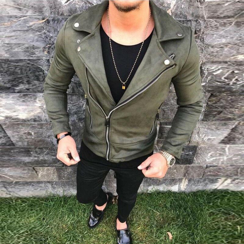 

Мужская куртка с длинным рукавом на молнии для мотоциклистов, байкеров, винтажная, приталенного кроя Tag XL=US M темно-зеленого