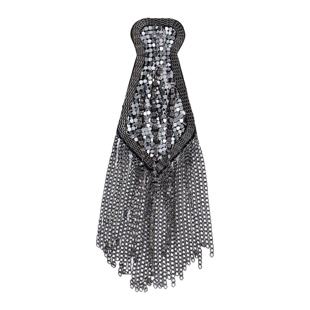 Punk Styles Bead/Rhinestone Epaulets Easy Install Pin Epaulettes with Tassels Metal Chain for Stage Costume Dress Decors