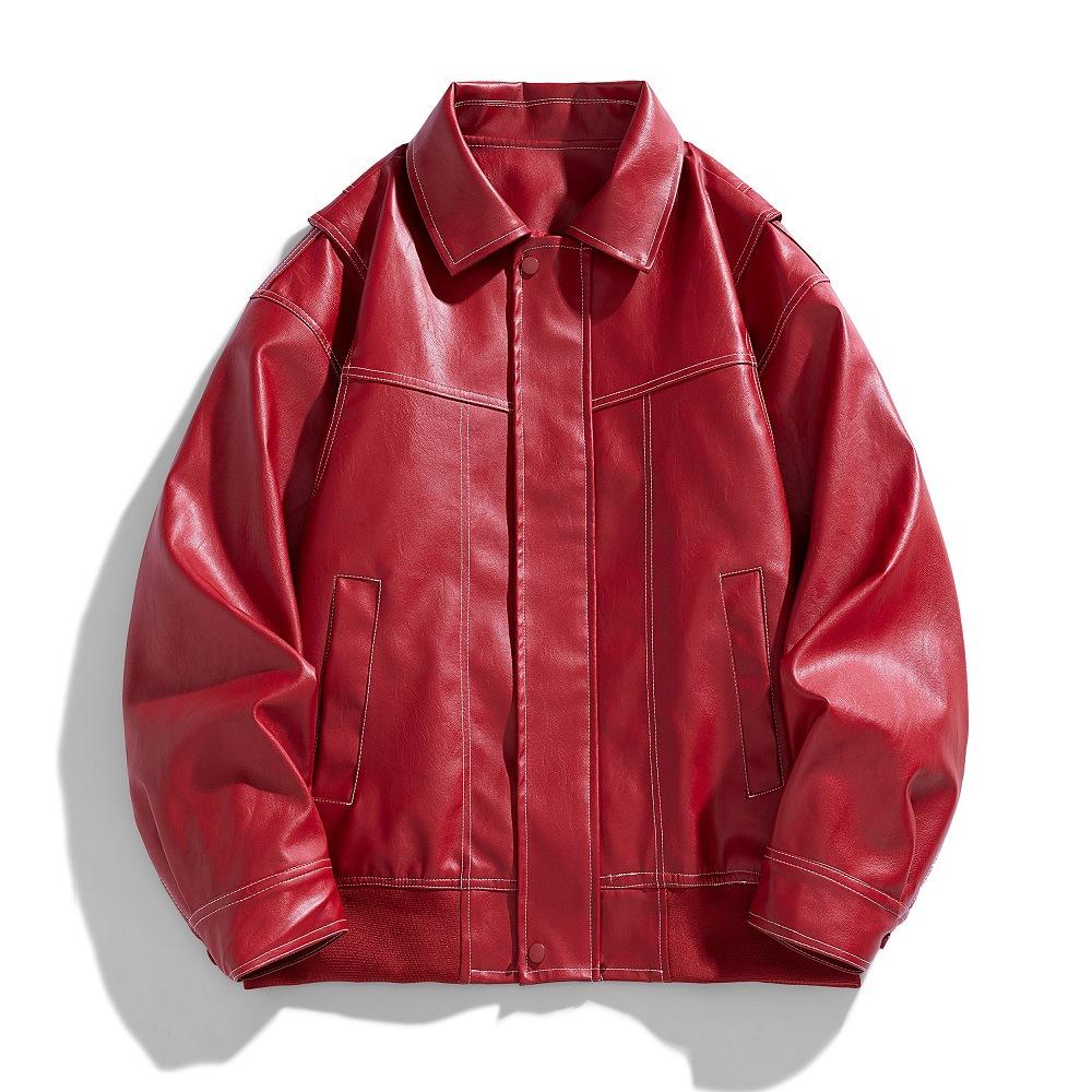 Solid Color American Retro Single-layer Leather Motorcycle Suit Windproof Handsome Slim Fit Handsome Men's Jacket